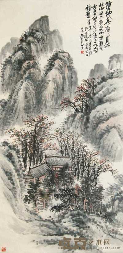 赵云壑 辛未（1931年）作  山寺钟声 立轴 136×68cm